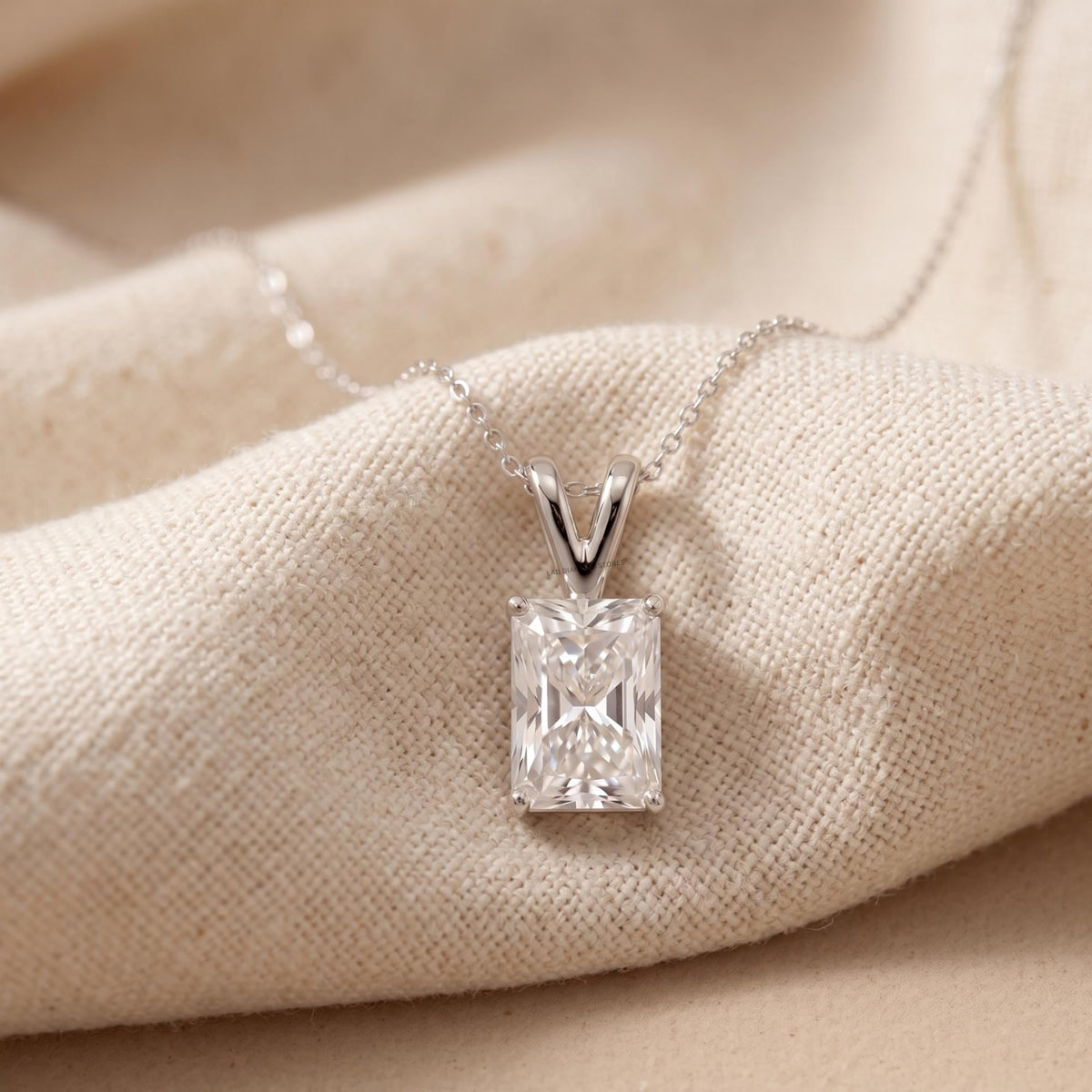 Elongated Radiant Diamond Solitaire Pendant, 925 Sterling Silver Pendant - JBR Jeweler