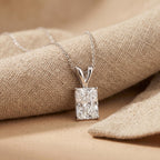Elongated Radiant Diamond Solitaire Pendant, 925 Sterling Silver Pendant - JBR Jeweler
