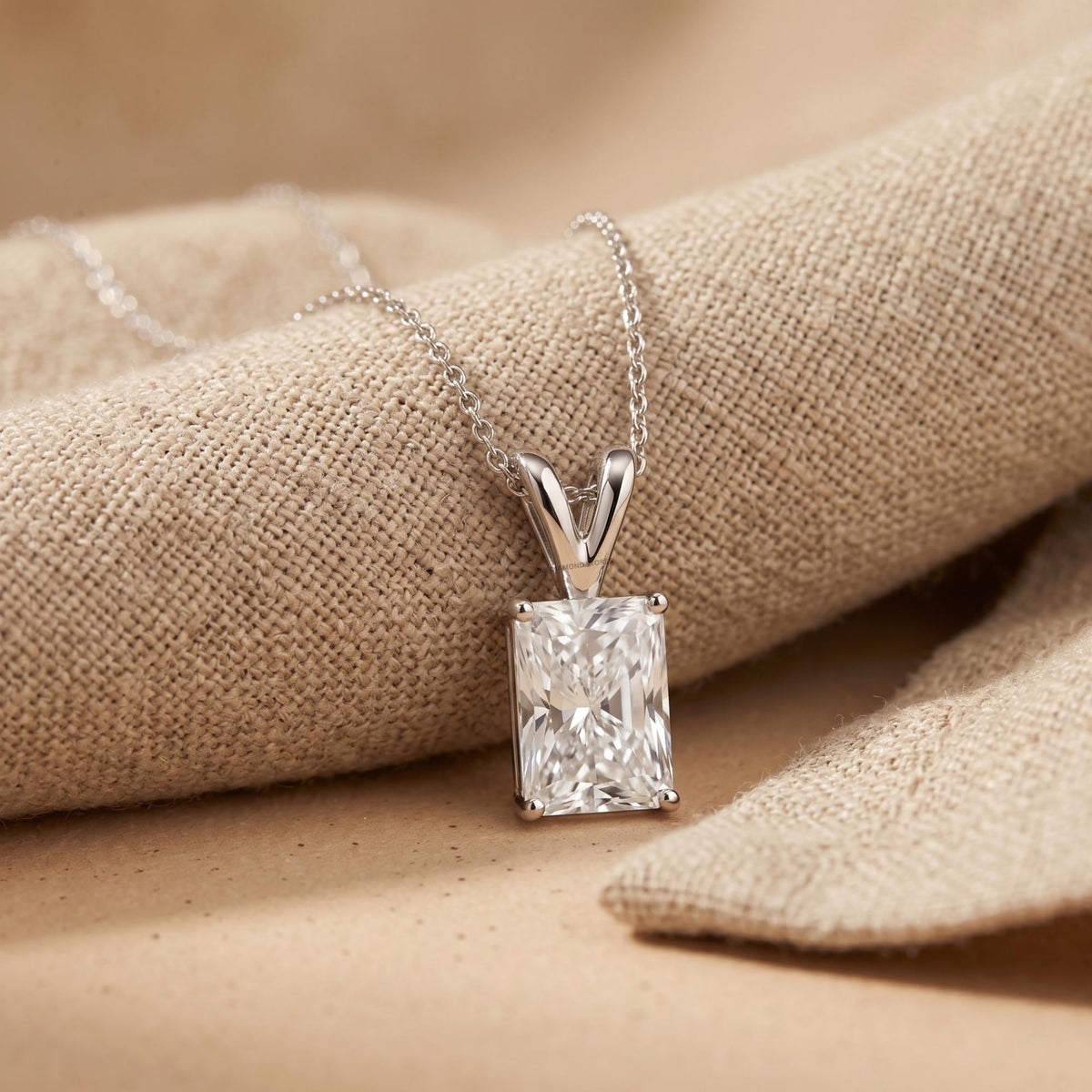 Elongated Radiant Diamond Solitaire Pendant, 925 Sterling Silver Pendant - JBR Jeweler