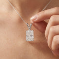 Elongated Radiant Diamond Solitaire Pendant, 925 Sterling Silver Pendant - JBR Jeweler