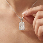 Elongated Radiant Diamond Solitaire Pendant, 925 Sterling Silver Pendant - JBR Jeweler