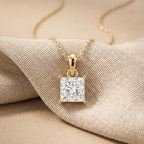 14K Gold Princess Cut Solitaire Pendant Necklace, Lab Grown Diamond Dainty - JBR Jeweler
