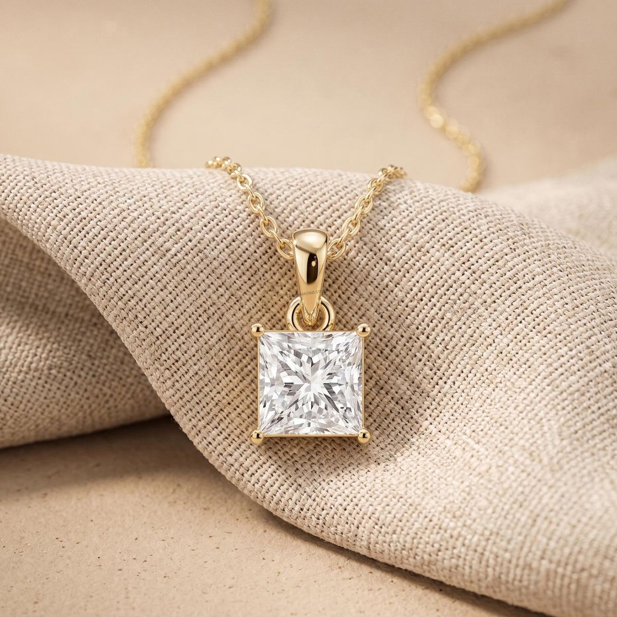 14K Gold Princess Cut Solitaire Pendant Necklace, Lab Grown Diamond Dainty - JBR Jeweler