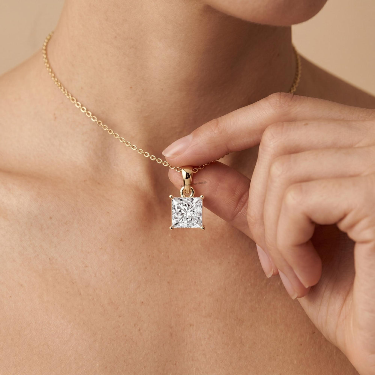 14K Gold Princess Cut Solitaire Pendant Necklace, Lab Grown Diamond Dainty - JBR Jeweler