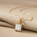14K Gold Princess Cut Solitaire Pendant Necklace, Lab Grown Diamond Dainty - JBR Jeweler