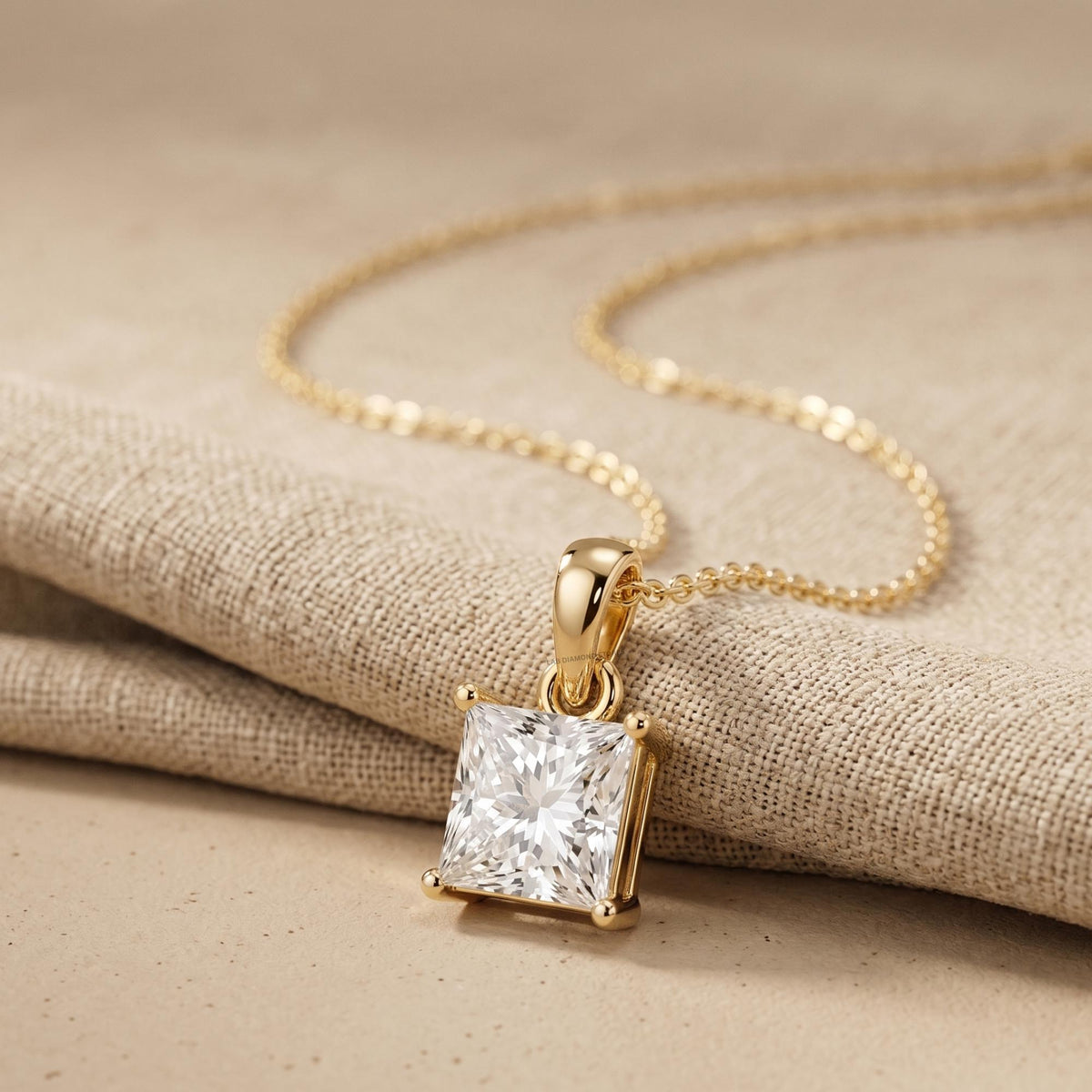 14K Gold Princess Cut Solitaire Pendant Necklace, Lab Grown Diamond Dainty - JBR Jeweler