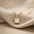 14K Gold Princess Cut Solitaire Pendant Necklace, Lab Grown Diamond Dainty - JBR Jeweler