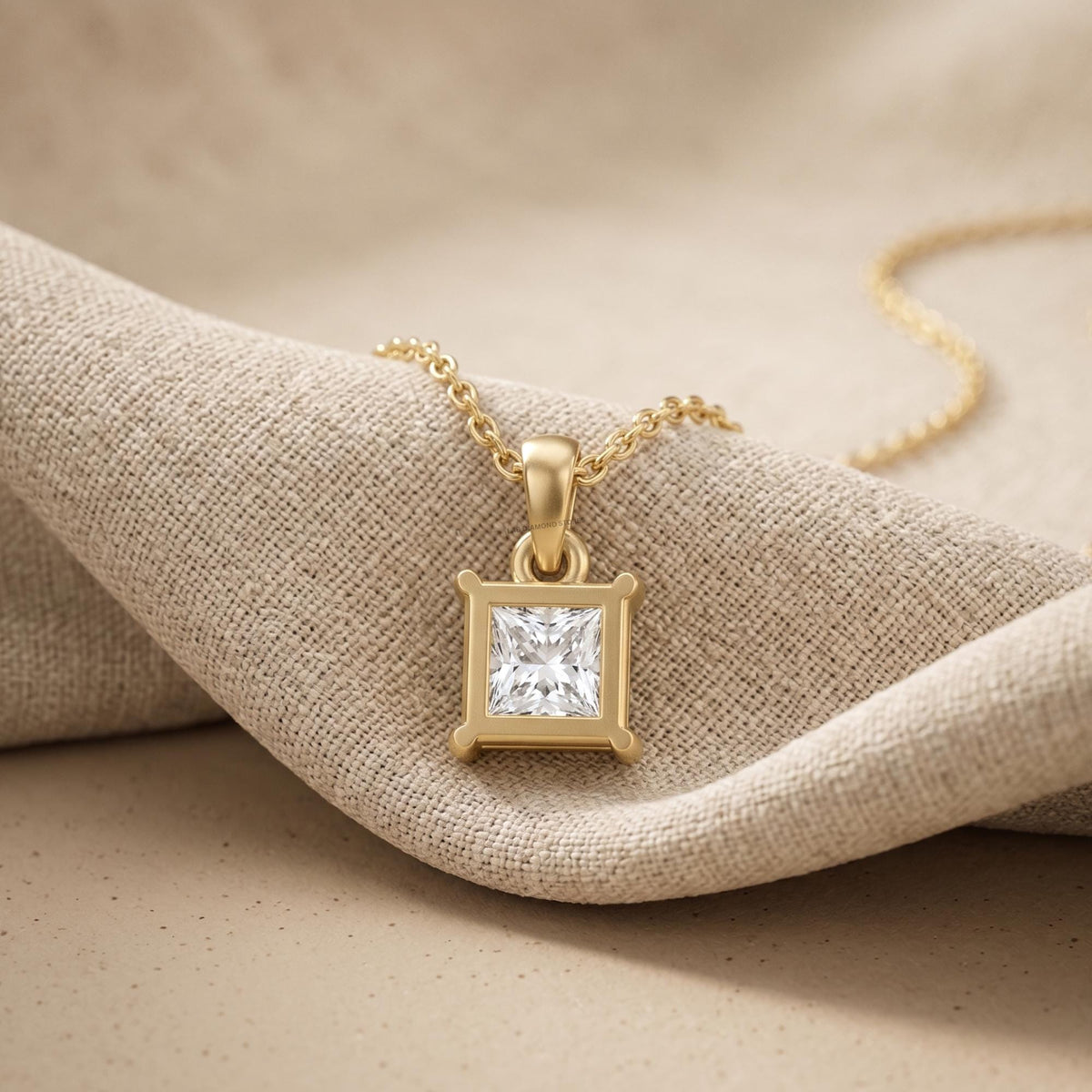 14K Gold Princess Cut Solitaire Pendant Necklace, Lab Grown Diamond Dainty - JBR Jeweler