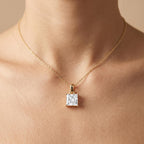 14K Gold Princess Cut Solitaire Pendant Necklace, Lab Grown Diamond Dainty - JBR Jeweler