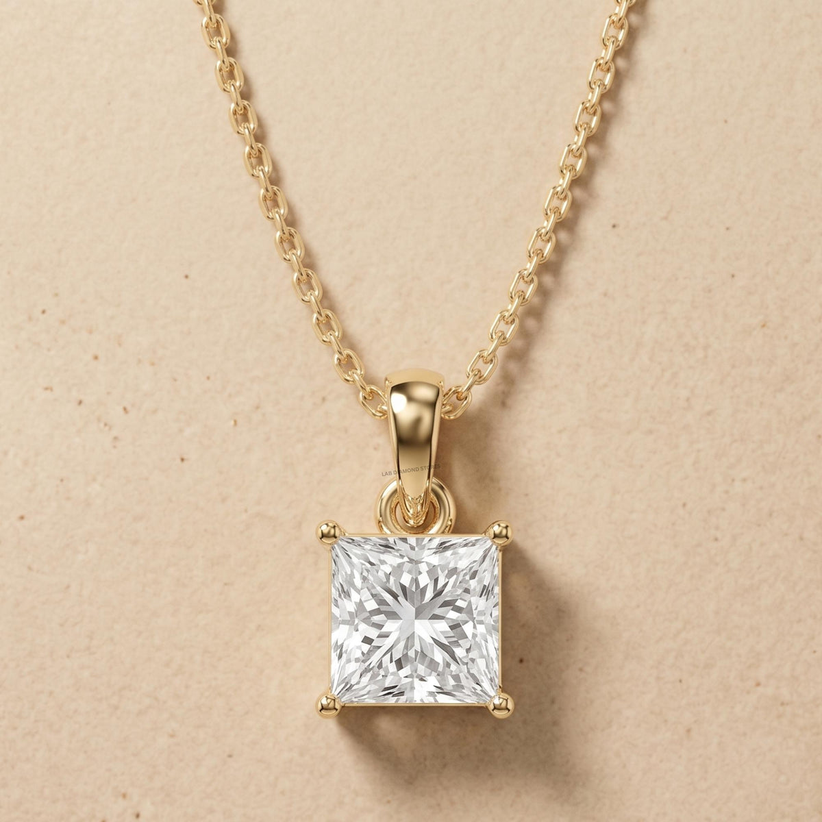 14K Gold Princess Cut Solitaire Pendant Necklace, Lab Grown Diamond Dainty - JBR Jeweler