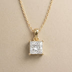 14K Gold Princess Cut Solitaire Pendant Necklace, Lab Grown Diamond Dainty - JBR Jeweler