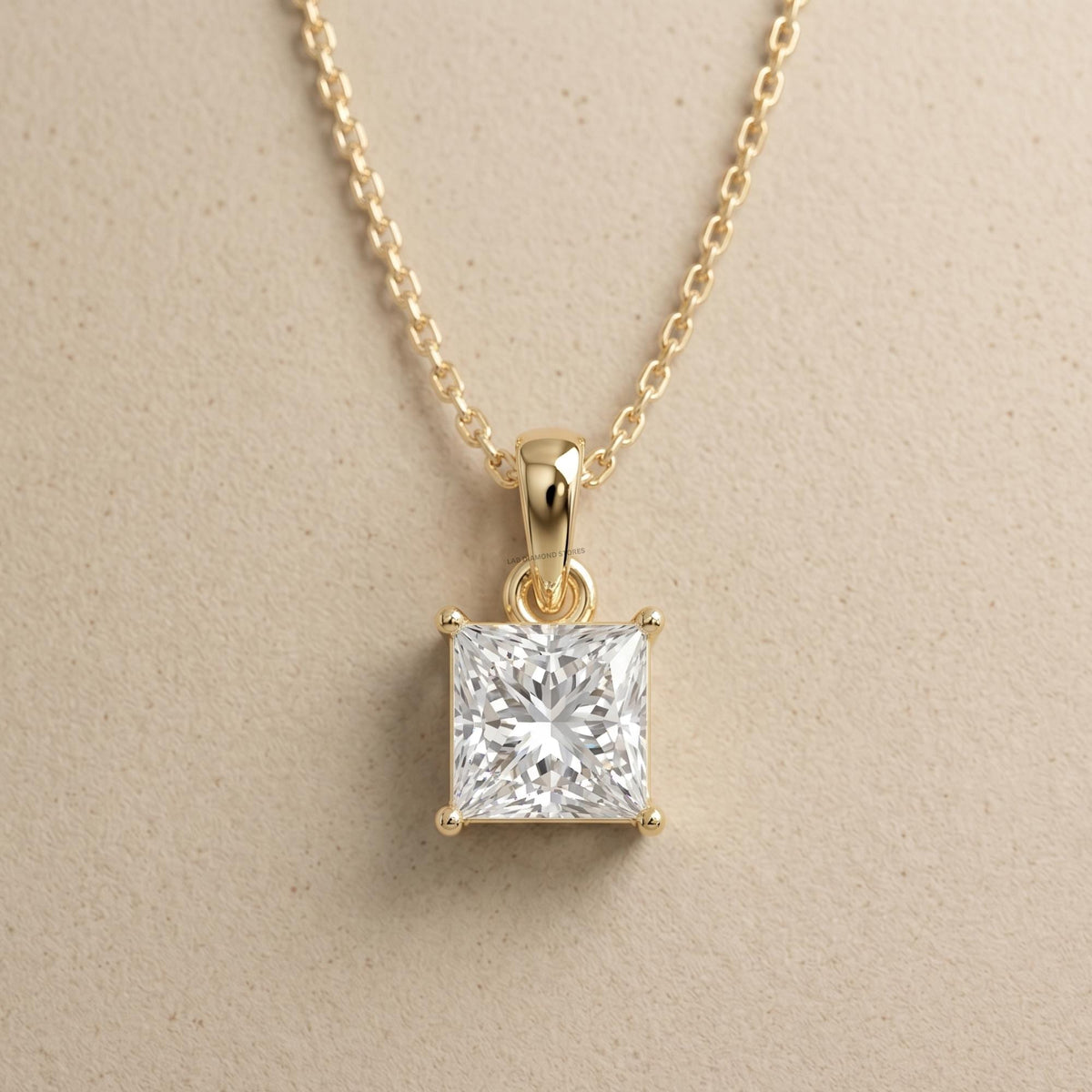 14K Gold Princess Cut Solitaire Pendant Necklace, Lab Grown Diamond Dainty - JBR Jeweler