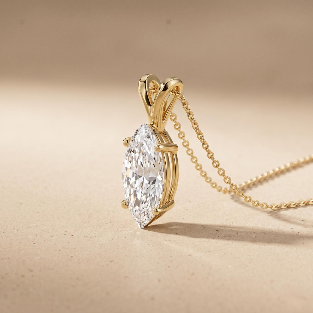 Marquise Diamond Solitaire Pendant Necklace, 18K Gold Bridal Necklace, Lab - JBR Jeweler