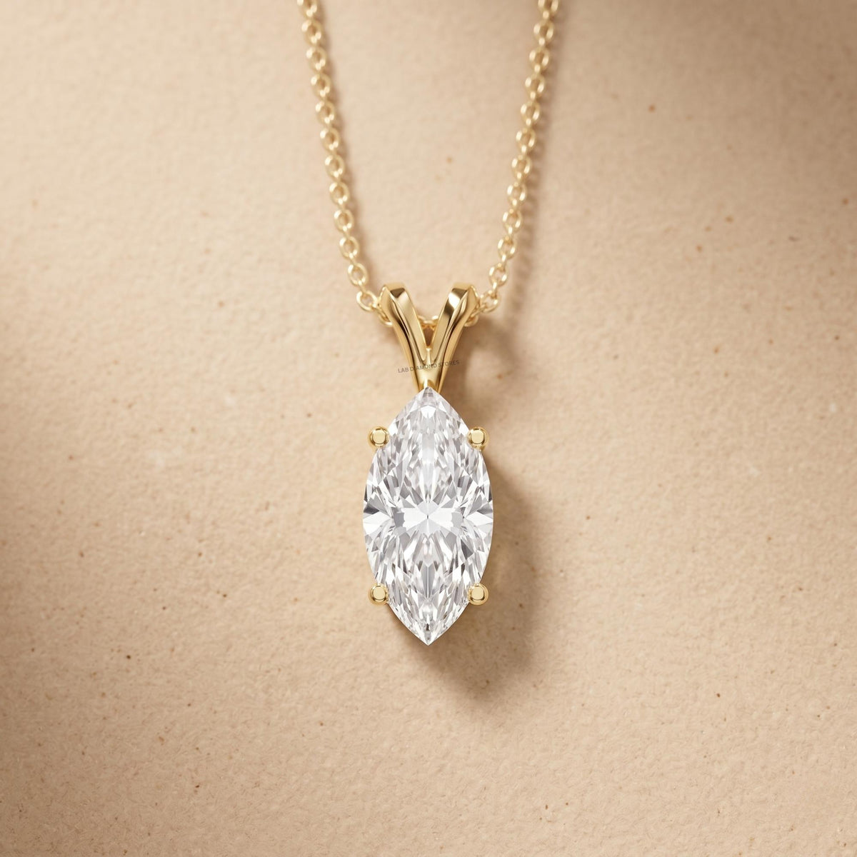Marquise Diamond Solitaire Pendant Necklace, 18K Gold Bridal Necklace, Lab - JBR Jeweler