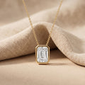 Lab Grown Emerald Diamond Bezel Pendant Necklace, 14K Gold Solitaire Bridal - JBR Jeweler