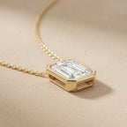 Lab Grown Emerald Diamond Bezel Pendant Necklace, 14K Gold Solitaire Bridal - JBR Jeweler