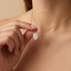 Lab Grown Oval Diamond Bezel Pendant Necklace, Solitaire Diamond Pendant, 18K - JBR Jeweler
