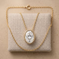 Lab Grown Oval Diamond Bezel Pendant Necklace, Solitaire Diamond Pendant, 18K - JBR Jeweler