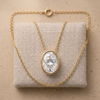 Lab Grown Oval Diamond Bezel Pendant Necklace, Solitaire Diamond Pendant, 18K - JBR Jeweler