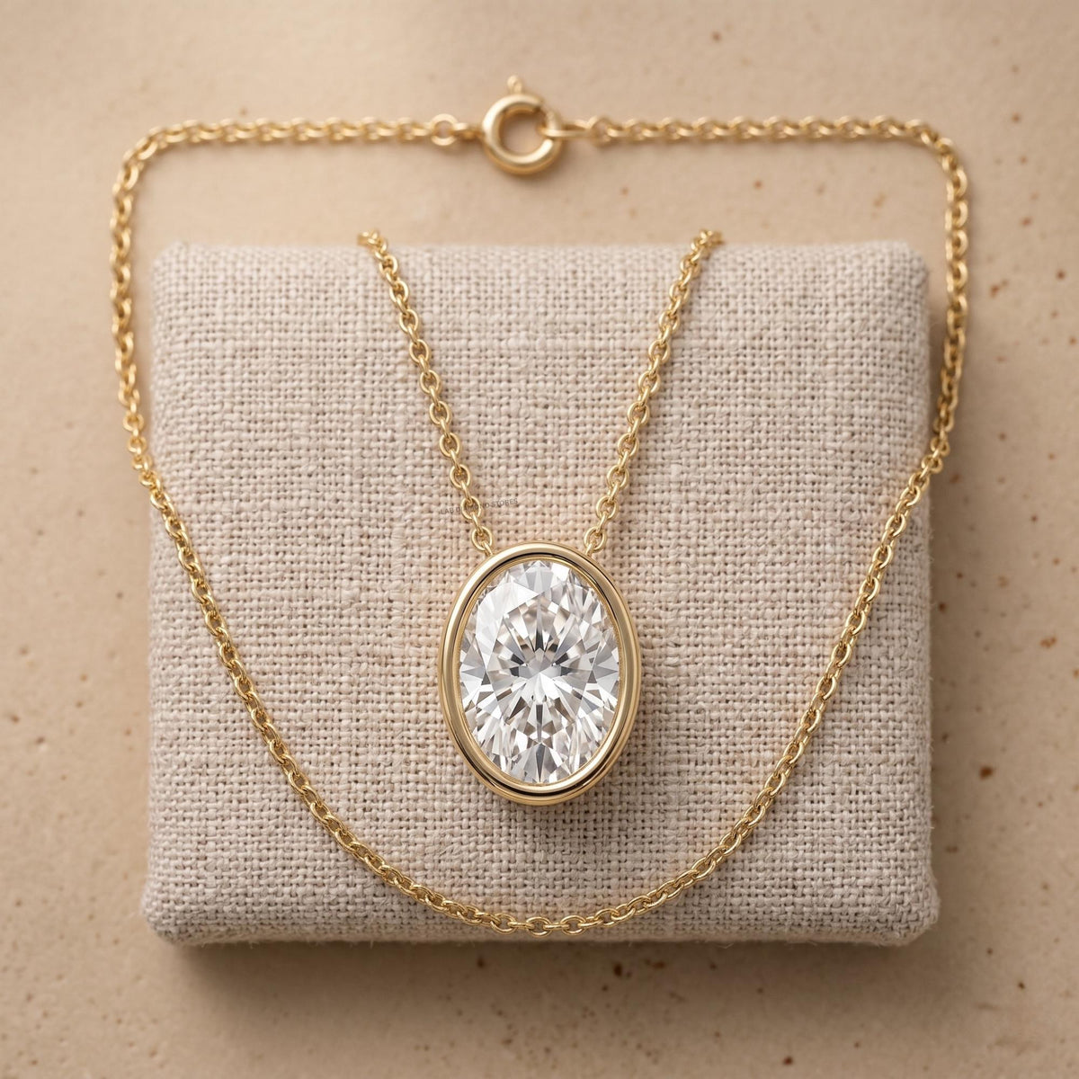 Lab Grown Oval Diamond Bezel Pendant Necklace, Solitaire Diamond Pendant, 18K - JBR Jeweler
