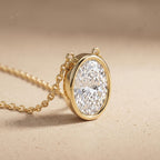 Lab Grown Oval Diamond Bezel Pendant Necklace, Solitaire Diamond Pendant, 18K - JBR Jeweler