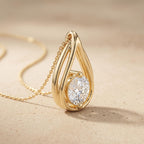 Round Lab Grown Diamond Teardrop Pendant Necklace, Dainty Solitaire Necklace - JBR Jeweler