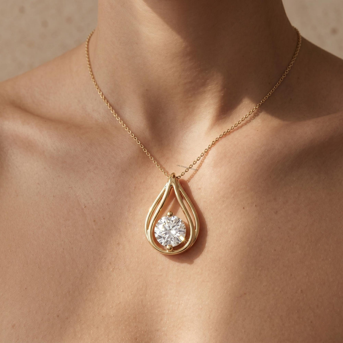 Round Lab Grown Diamond Teardrop Pendant Necklace, Dainty Solitaire Necklace - JBR Jeweler