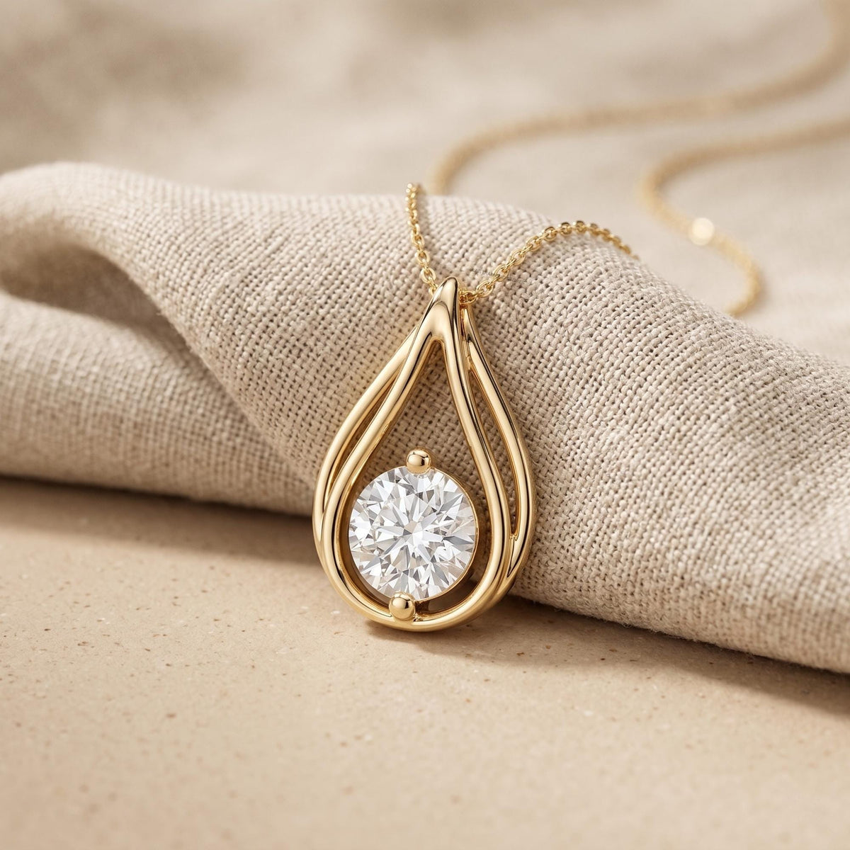Round Lab Grown Diamond Teardrop Pendant Necklace, Dainty Solitaire Necklace - JBR Jeweler