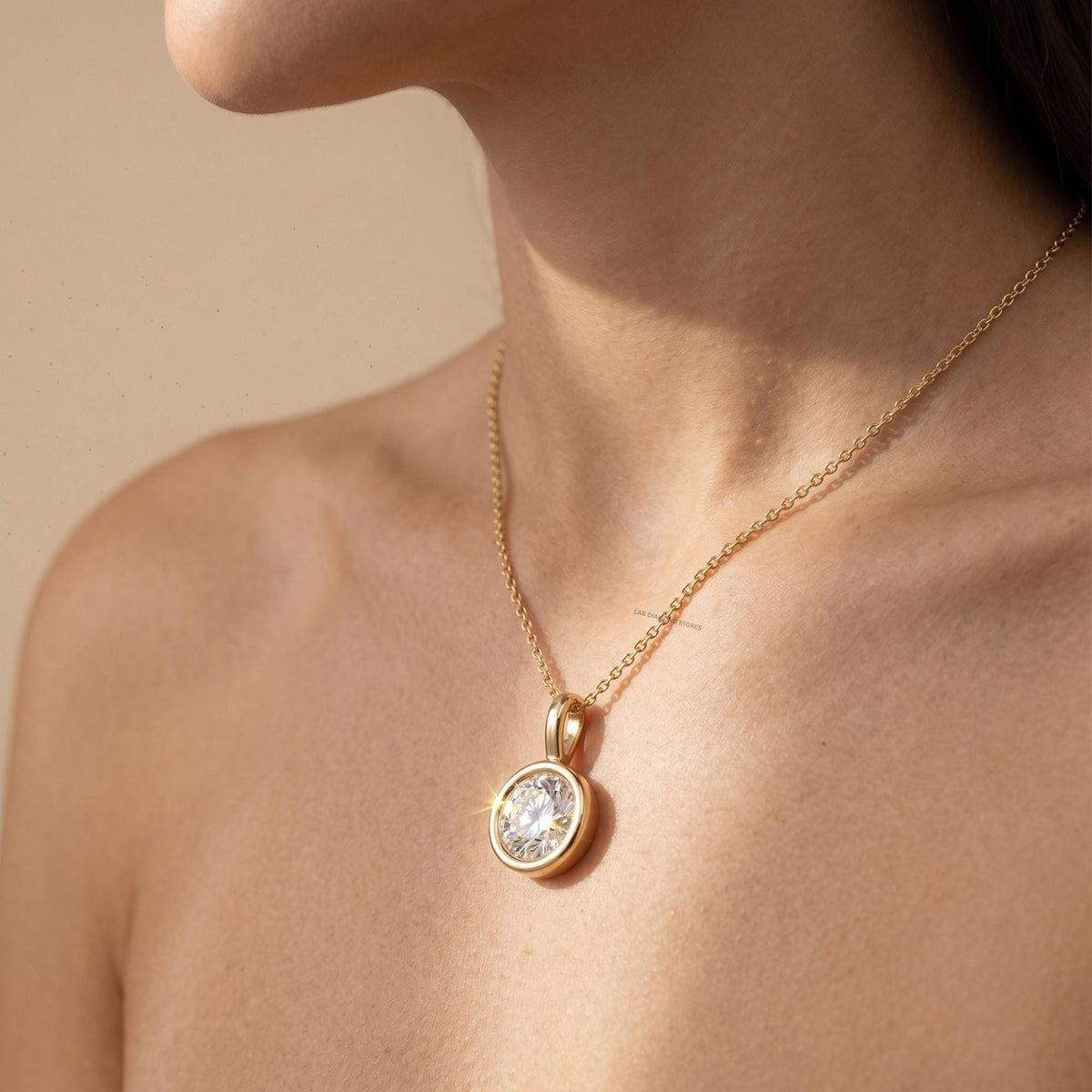 Round Cut Lab Grown Diamond Bezel Set Pendant, Minimalist Solitaire Pendant - JBR Jeweler