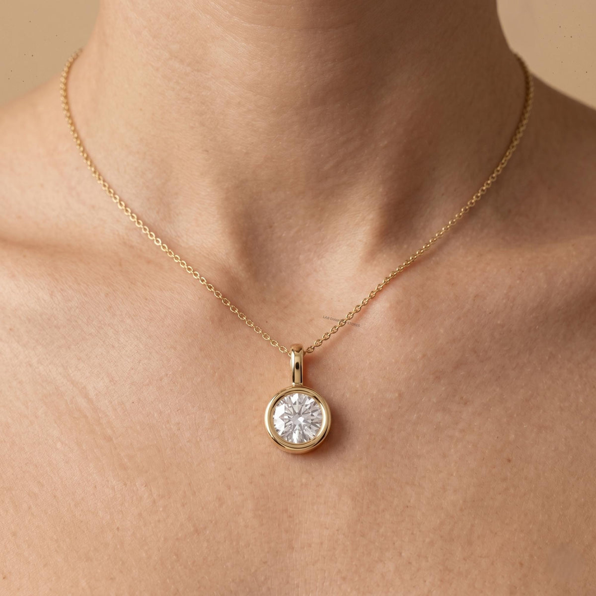 Round Cut Lab Grown Diamond Bezel Set Pendant, Minimalist Solitaire Pendant - JBR Jeweler