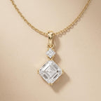2 CT Emerald & Princess Diamond Two Stone Drop Pendant Necklace, 18K Gold - JBR Jeweler