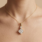 2 CT Emerald & Princess Diamond Two Stone Drop Pendant Necklace, 18K Gold - JBR Jeweler