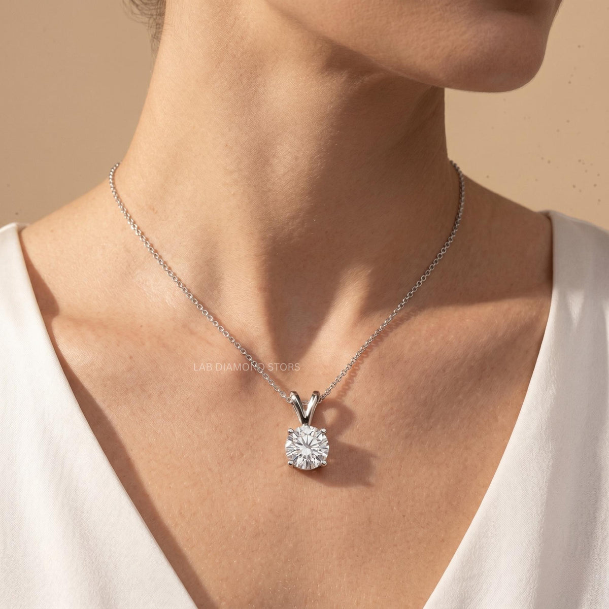 Round Cut Lab Grown Diamond Solitaire Pendant Necklace, Minimalist Diamond - JBR Jeweler