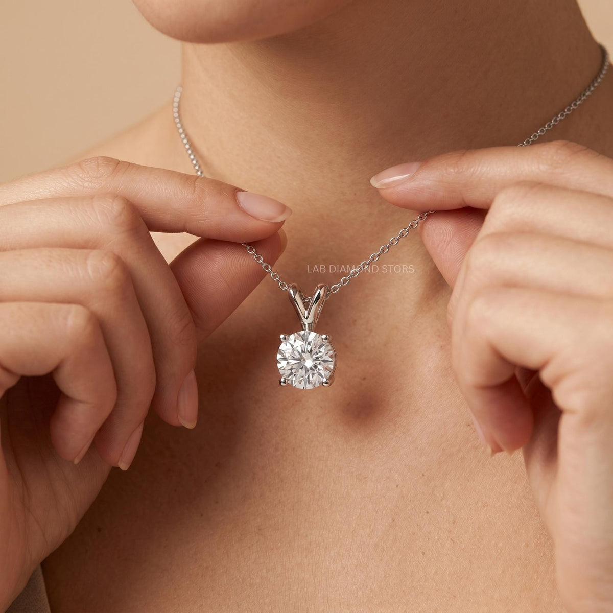 Round Cut Lab Grown Diamond Solitaire Pendant Necklace, Minimalist Diamond - JBR Jeweler