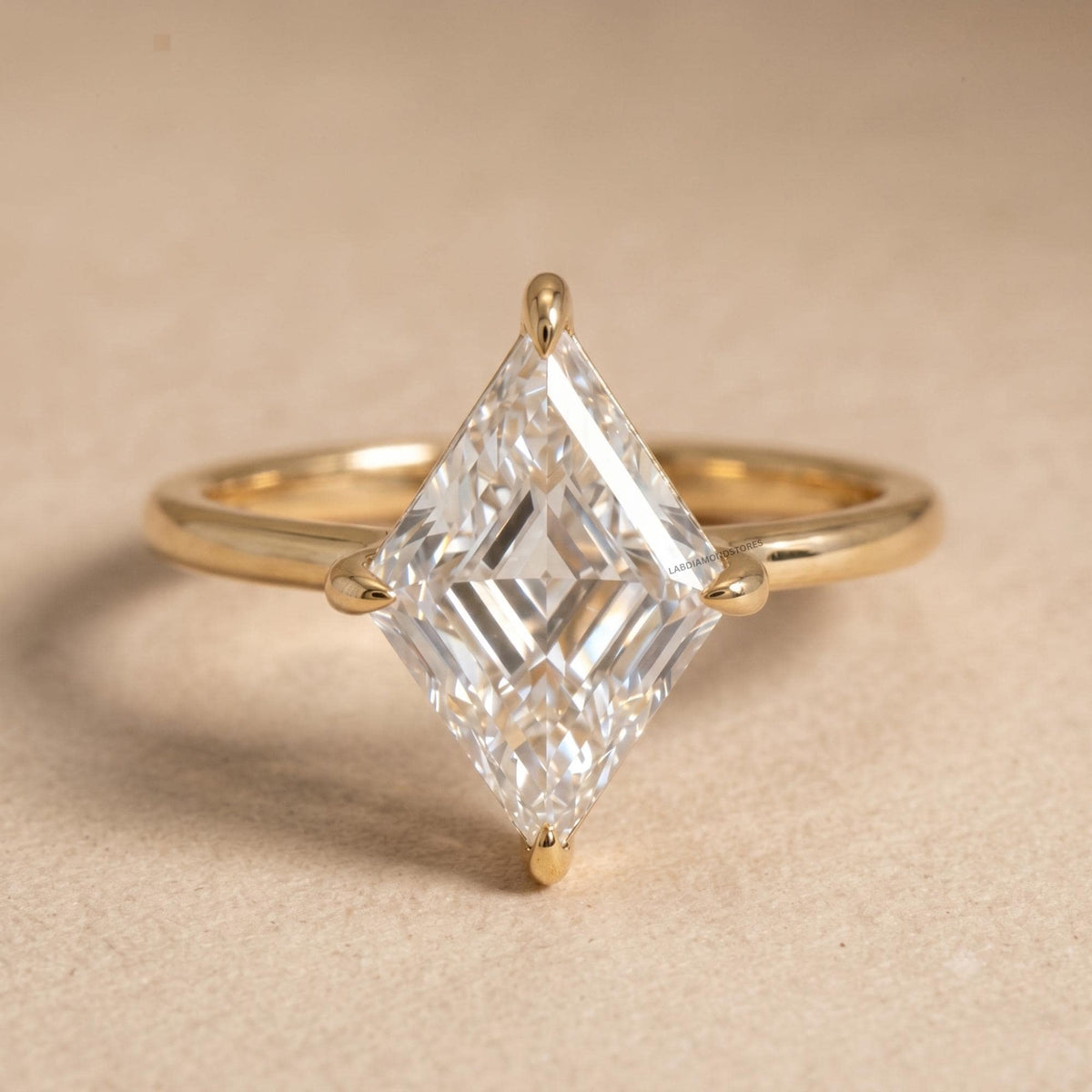 Lozenge cut lab diamond solitaire engagement ring