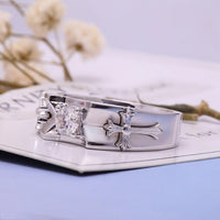 Impressive 0.5ct Moissanite Diamond with Crosses Stylish Men's White Gold Ring - JBR Jeweler