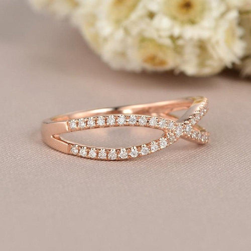 Infinity Rose Gold Ring Half Eternity Minimalist Wedding Bands Matching Band Moissanite Ring - JBR Jeweler