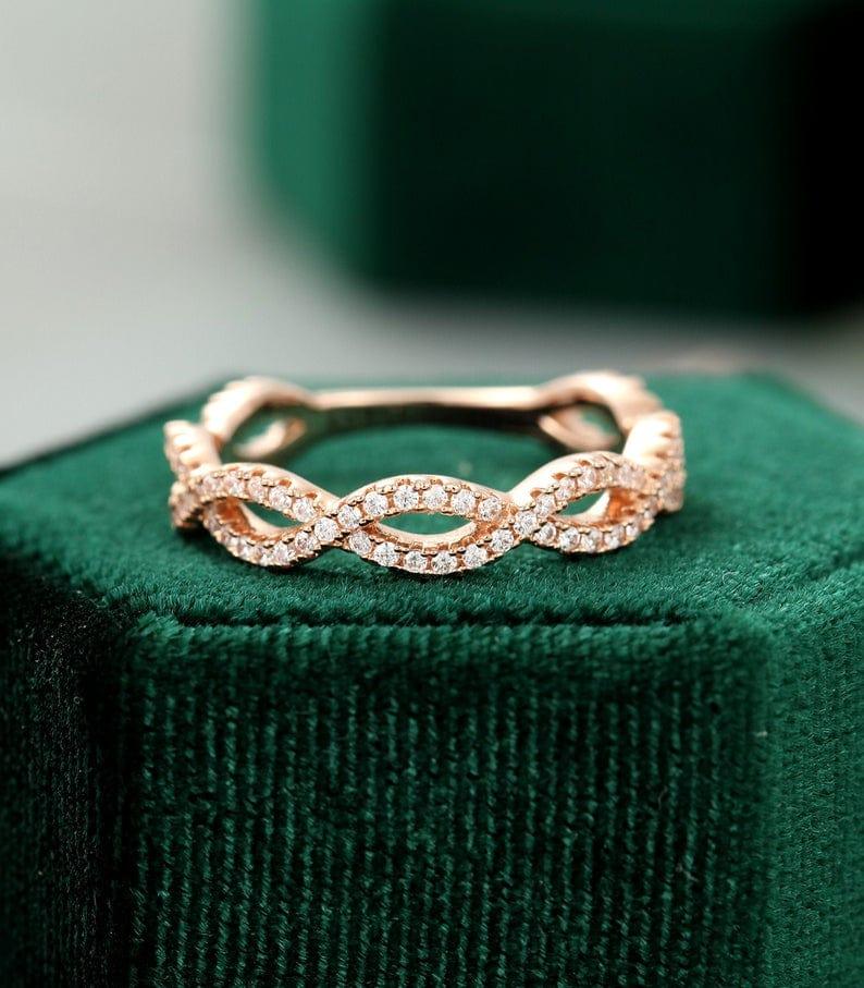 Unique Emerald Wedding Band hotsell 14K Rose Gold Infinity Ring Vintage Twig Wedding Band Vine Wedding Ring Moissanite Band Anniversary Ring Gift