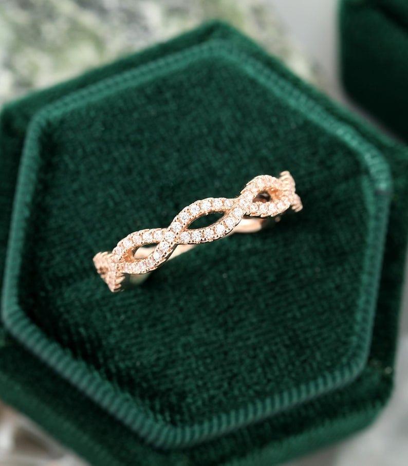 Infinity Rose Gold Unique Eternity Vintage Cross Moissanite Wedding Band For Her - JBR Jeweler