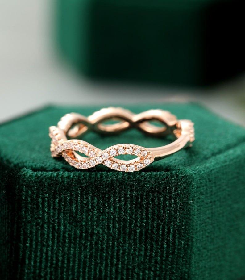 Infinity Rose Gold Unique Eternity Vintage Cross Moissanite Wedding Band For Her - JBR Jeweler