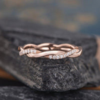 Infinity Twist Rose Gold Matching Delicate Dainty Moissanite Wedding Band For Women - JBR Jeweler