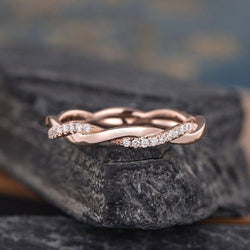 Infinity Twist Rose Gold Matching Delicate Dainty Moissanite Wedding Band For Women - JBR Jeweler