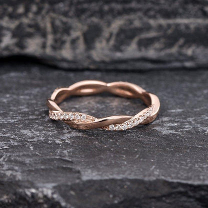 Infinity Twist Rose Gold Matching Delicate Dainty Moissanite Wedding Band For Women - JBR Jeweler