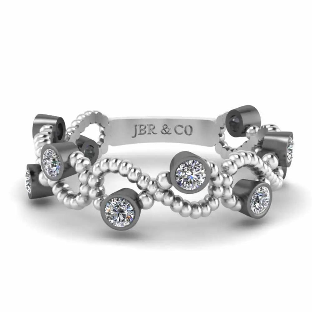 Intertwined Milgrain Two Tone Bezel Set Sterling Silver Ring - JBR Jeweler