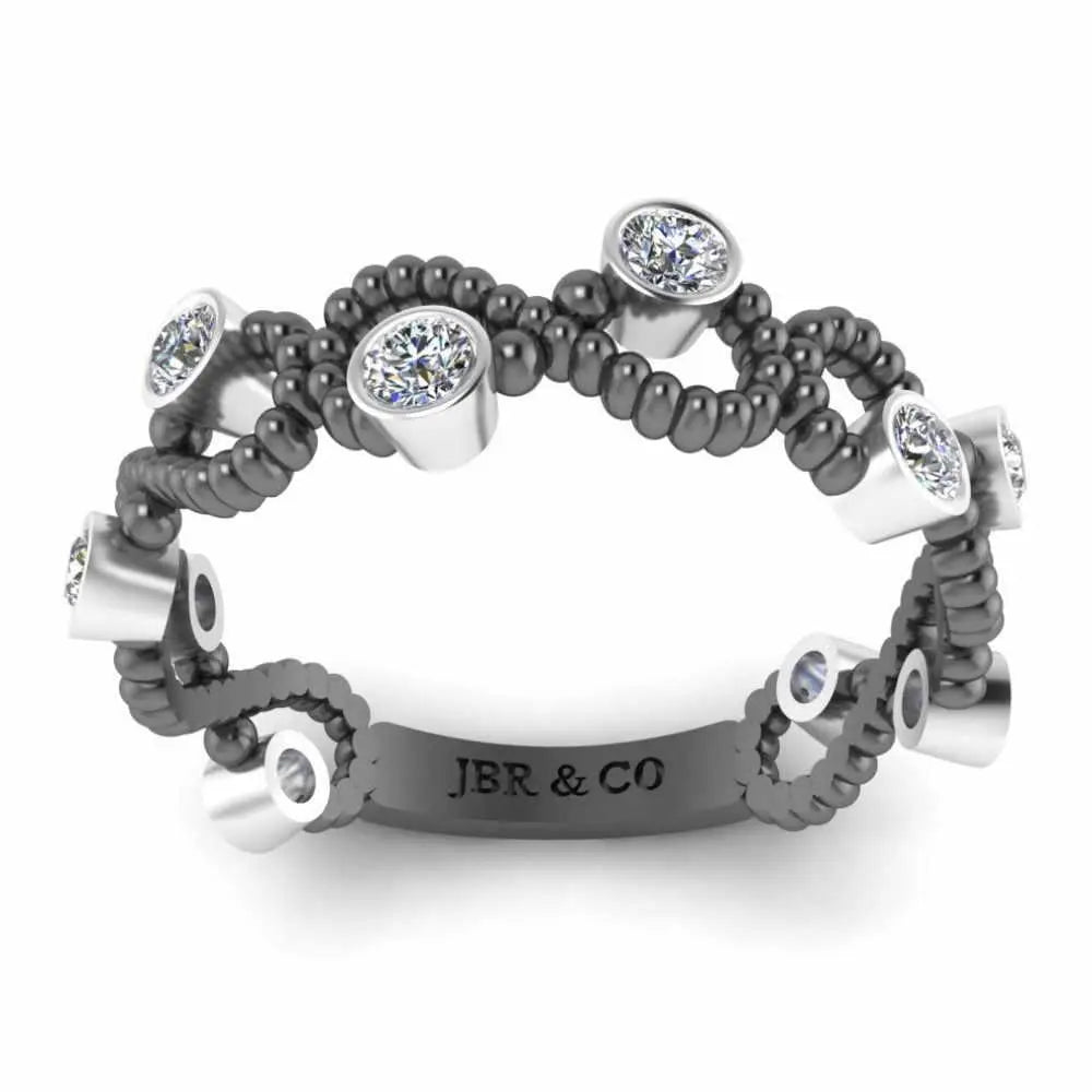 Intertwined Milgrain Two Tone Bezel Set Sterling Silver Ring - JBR Jeweler