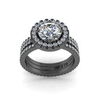 JBR 3 Piece Halo Round 1.75CT Cut Sterling Silver Wedding Set - JBR Jeweler