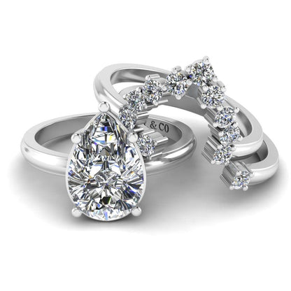 JBR 3PC Pear Cut Sterling Silver Wedding Ring Set - JBR Jeweler