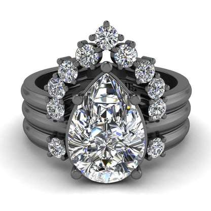 JBR 3PC Pear Cut Sterling Silver Wedding Ring Set - JBR Jeweler