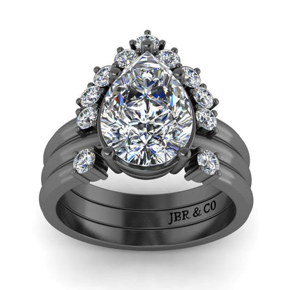 JBR 3PC Pear Cut Sterling Silver Wedding Ring Set - JBR Jeweler