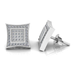 JBR 925 Sterling Silver Iced out Men Square Kite Screw Back Stud Earrings - JBR Jeweler